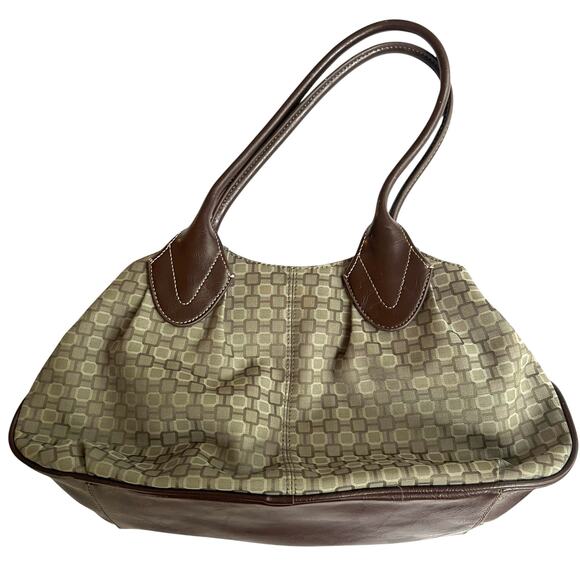 Vintage Nine West Brown Faux Leather Geometric Jacquard Shoulder Bag Tote - Picture 4 of 8